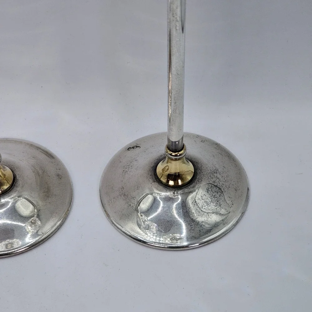 Landes Argente Silver Plate Italian Crystal Candlesticks Set of‎ 3 Vintage